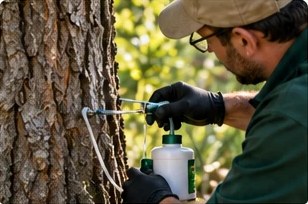 Técnico aplicando endoterapia en un tronco